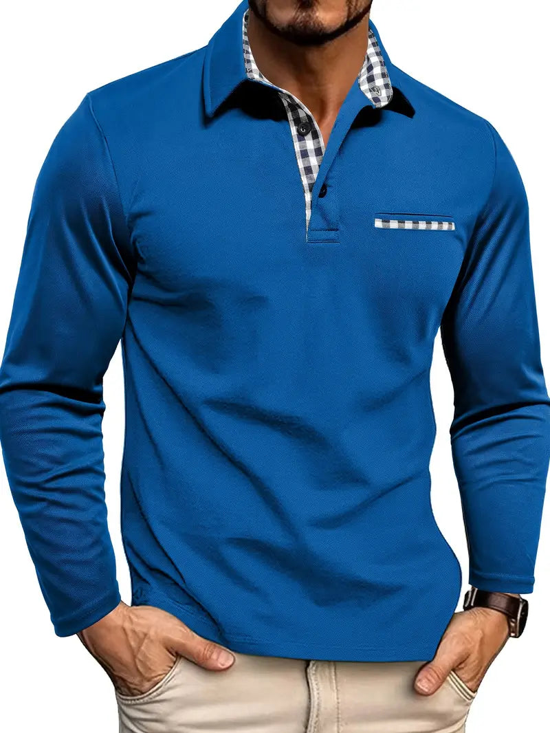 Longsleeve Polo Homme Moderne avec Détails Contrastés