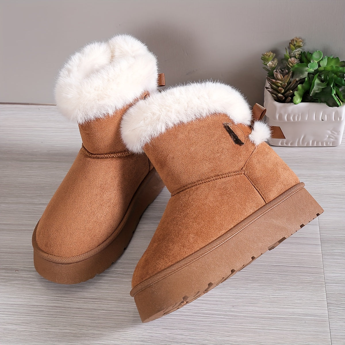 Bottes Hiver Femme | Doublure Chaude en Peluche & Nœud Élégant