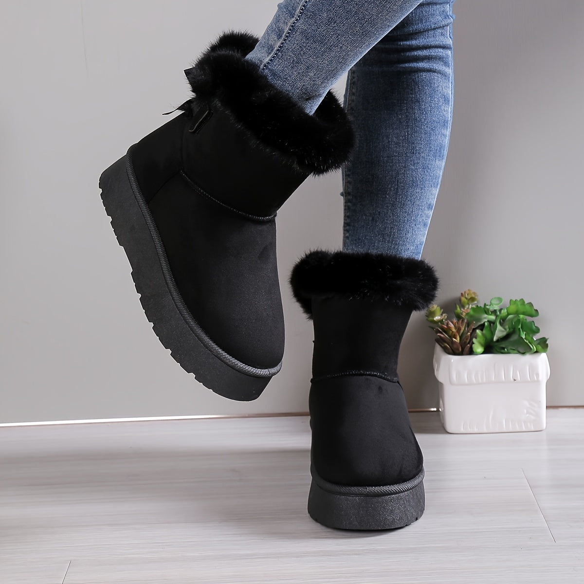 Bottes Hiver Femme | Doublure Chaude en Peluche & Nœud Élégant