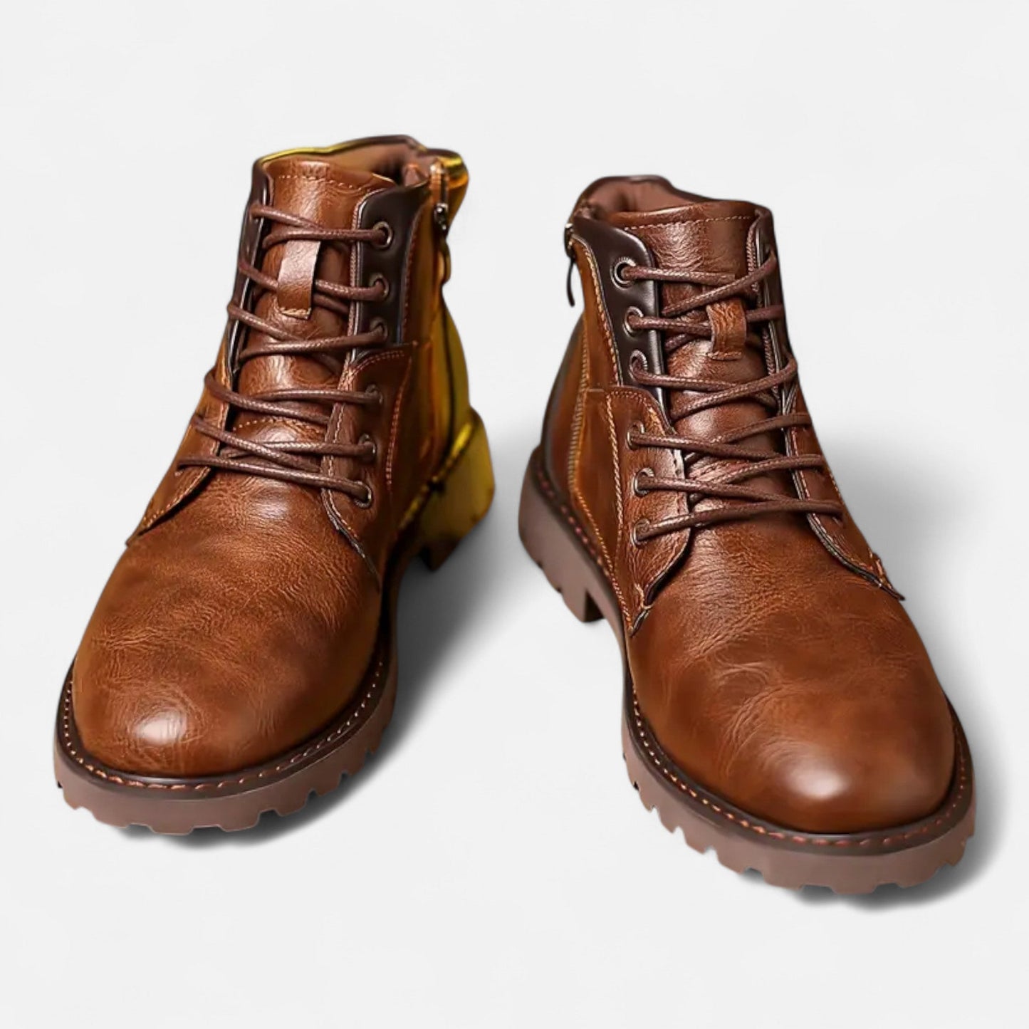 Vintage Leather Lace-Up Boots Homme | Bottines à Lacets avec Fermeture Éclair | Élégance Intemporelle & Résistance Moderne