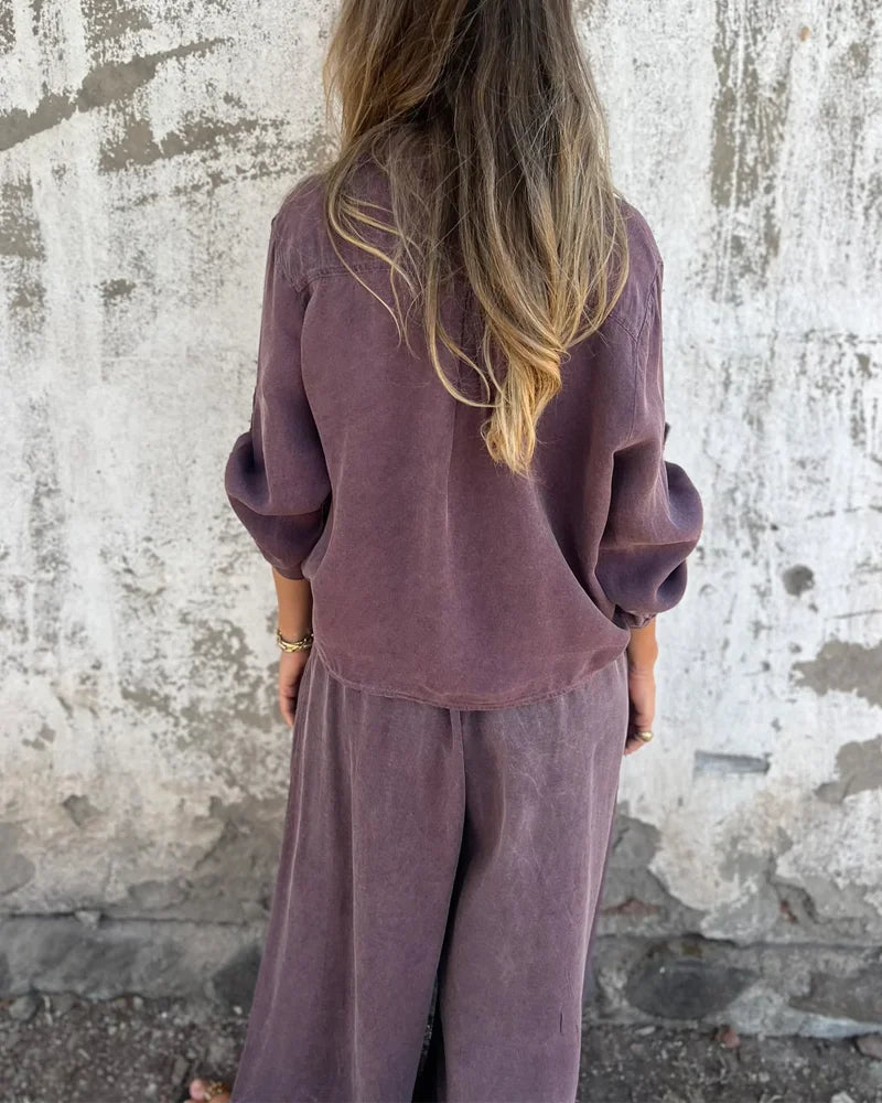 Emine | Ensemble Femme 2 Pièces Élégant : Blouse Ample à Manches Longues et Pantalon Large