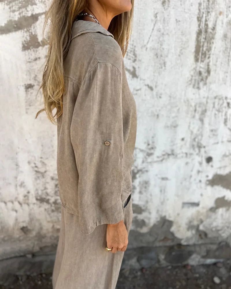 Emine | Ensemble Femme 2 Pièces Élégant : Blouse Ample à Manches Longues et Pantalon Large
