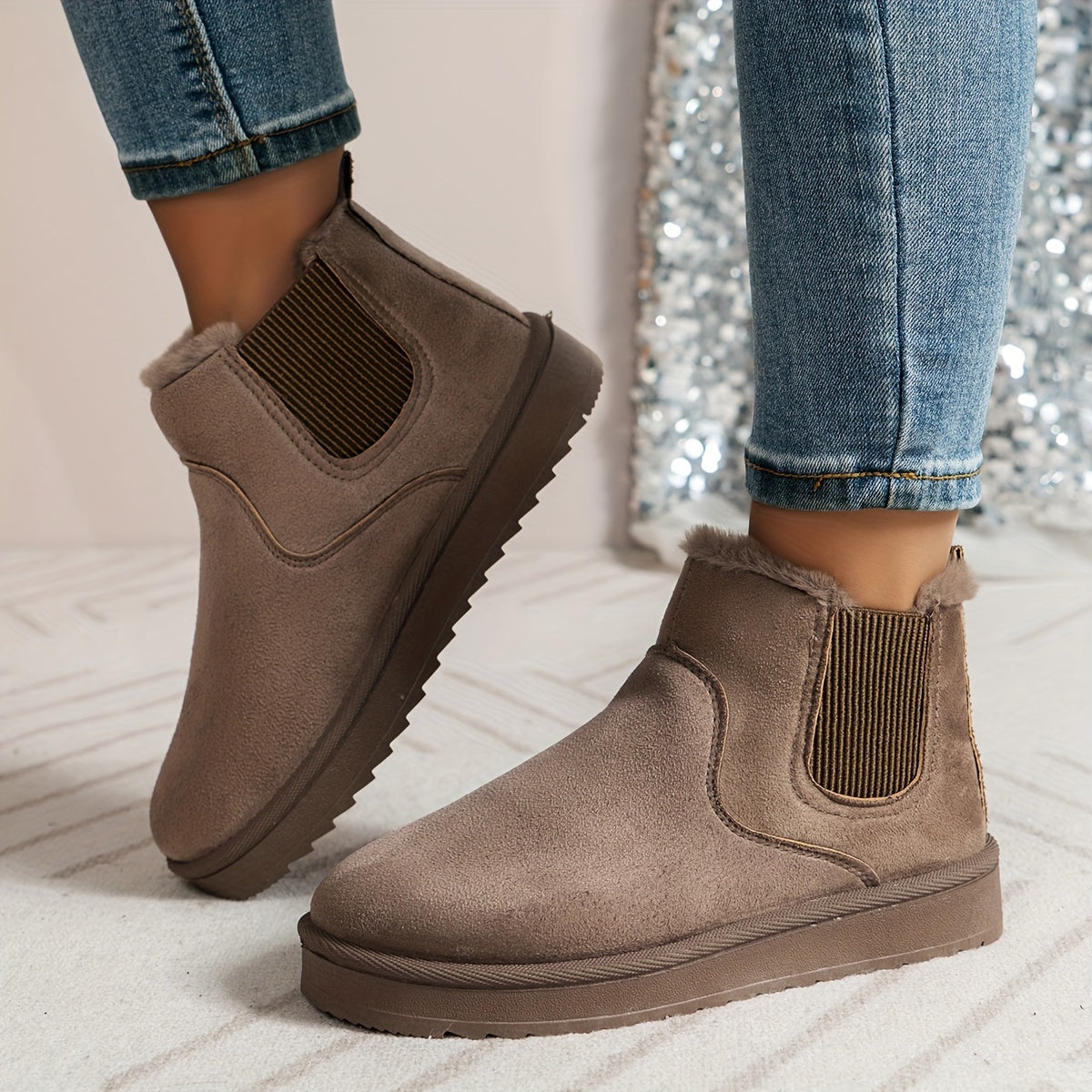 Tamarisse | Bottines Hiver Femme Slip-On avec Éléments Élastiques et Doublure Chaude
