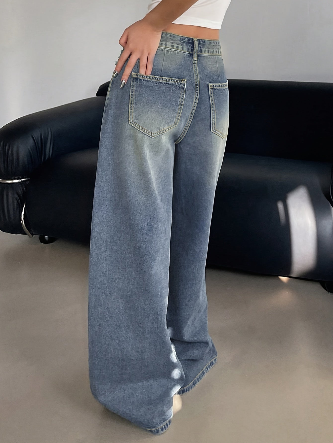 Keith | Baggy Jeans Femme Taille Haute à Jambe Large
