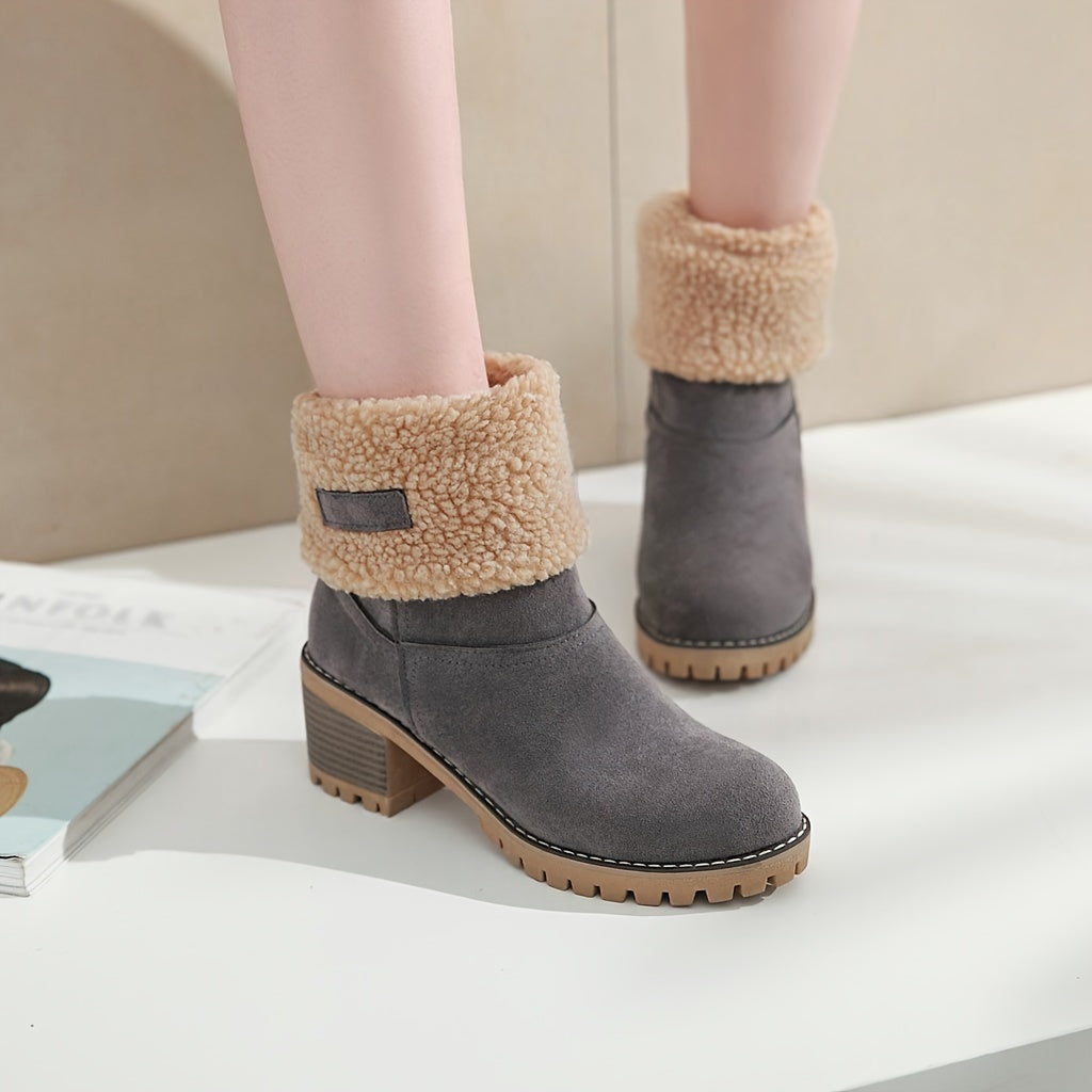 Sylvianne | Bottines Femme Hiver à Enfiler avec Talon Bloc et Doublure Chaude