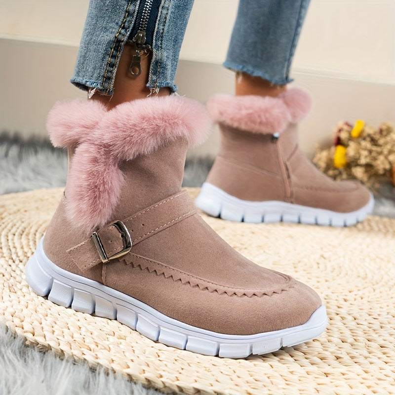 Stéphanie – Bottines Femme Hiver avec Zip Latéral, Détail Sangle et Doublure Chaude en Fausse Fourrure