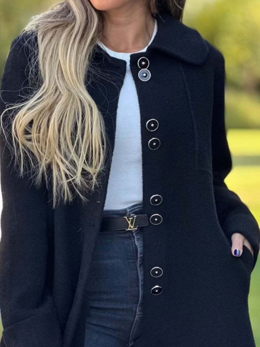 Marthélia | Manteau Femme Effet Laine Fitté Mi-Long à Boutons Classiques
