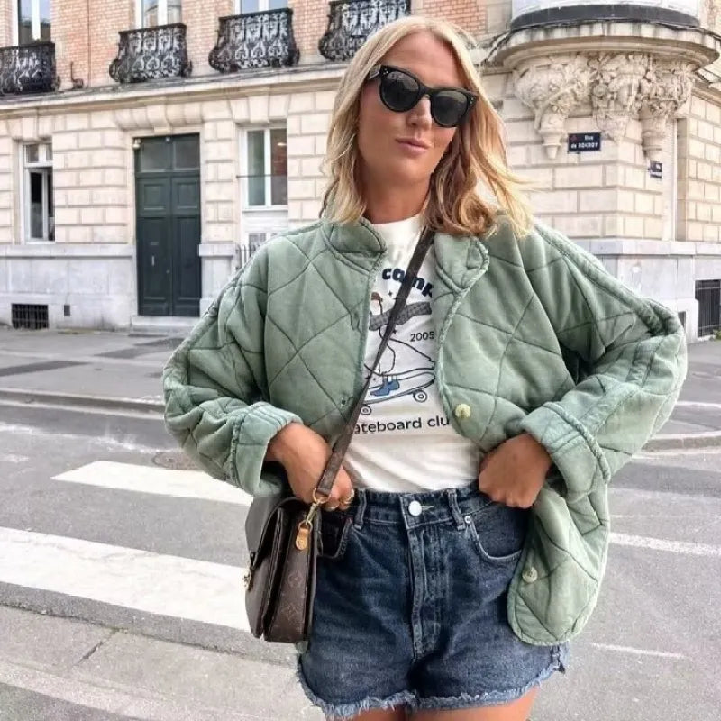 Ivette | Veste Femme Matelassée Légère Boutonnée Couleur Unie Style Casual