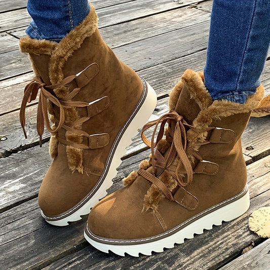 Théophane | Bottines Hiver Femme à Lacets avec Semelle Plateforme et Doublure Chaude