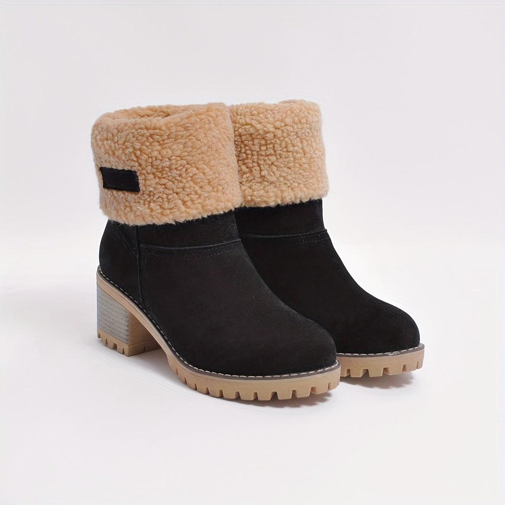 Sylvianne | Bottines Femme Hiver à Enfiler avec Talon Bloc et Doublure Chaude