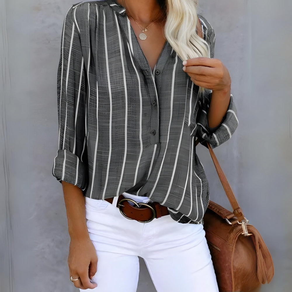 Blouse Rayée pour Femme avec Boutonnage – Style Structuré et Polyvalent