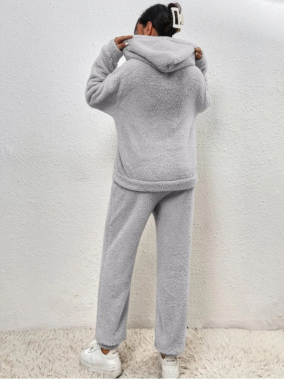 Louise | Ensemble lounge Teddy femme – Sweat à capuche et jogging assorti chaud et confortable