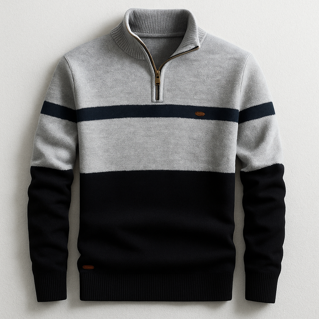 Pull Homme Demi-Zip à Rayures Bloc pour Style Hiver Moderne