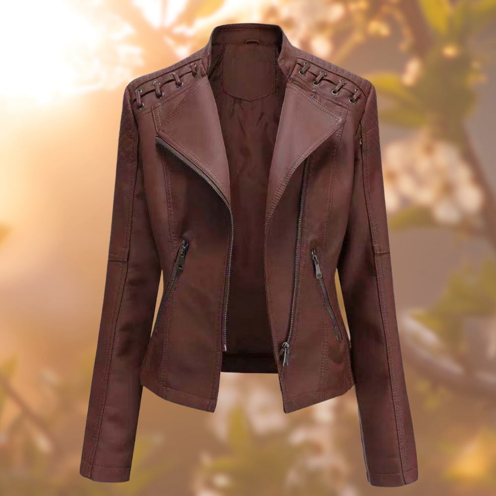Agneline | Veste zippée femme style cuir uni, look tendance et moderne