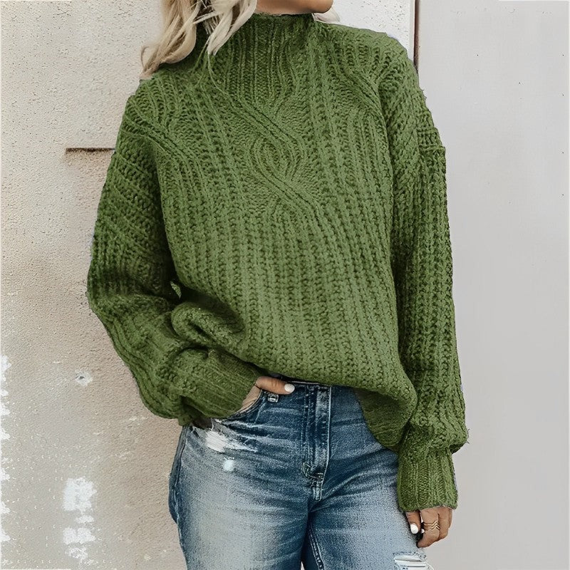 Josette | Pull Femme à Gros Tricot avec Col Montant Couleur Unie