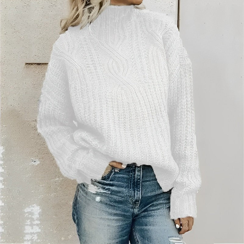 Josette | Pull Femme à Gros Tricot avec Col Montant Couleur Unie
