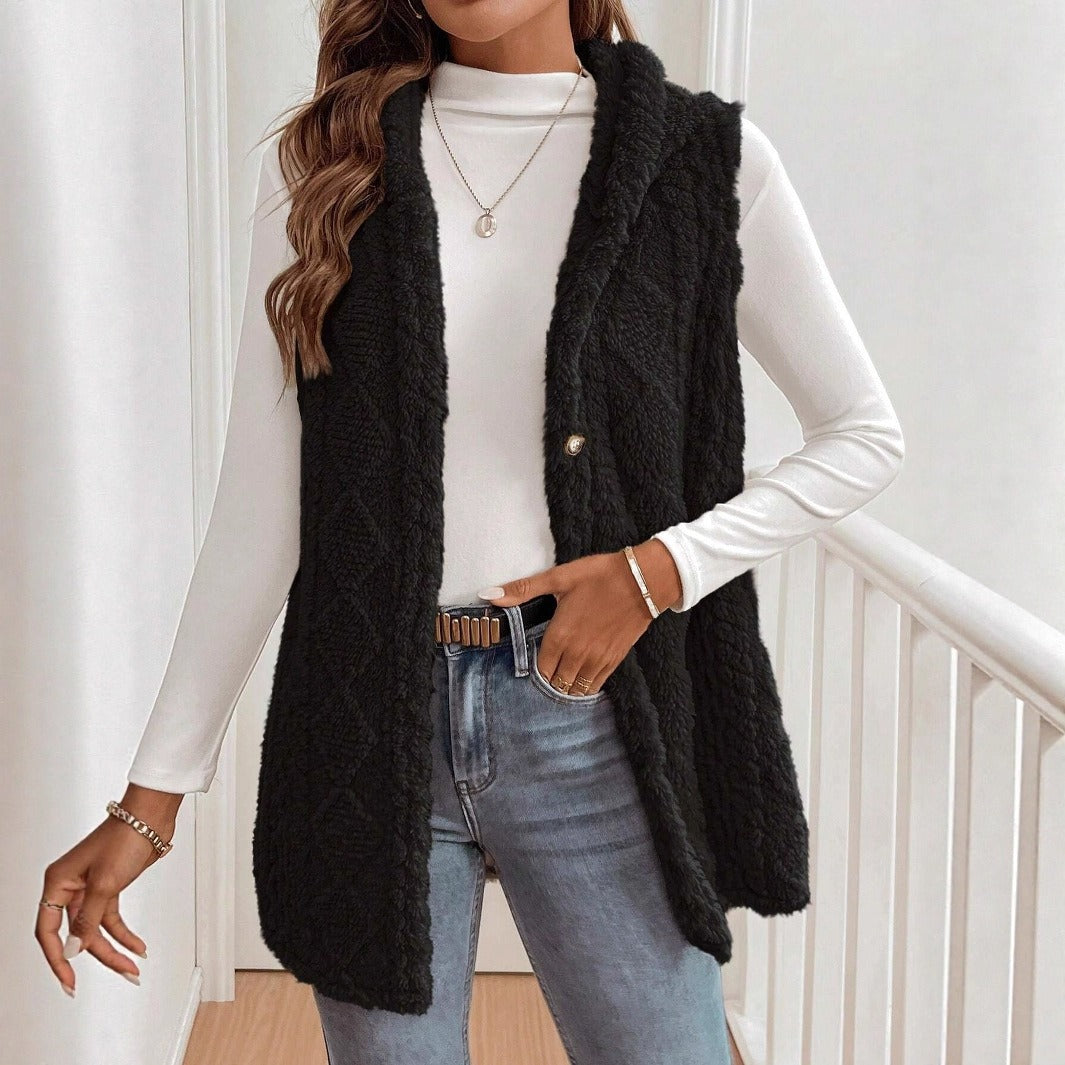 Corentine | Gilet Femme Sans Manches en Teddy Douillet à Capuche, Élégant et Confortable