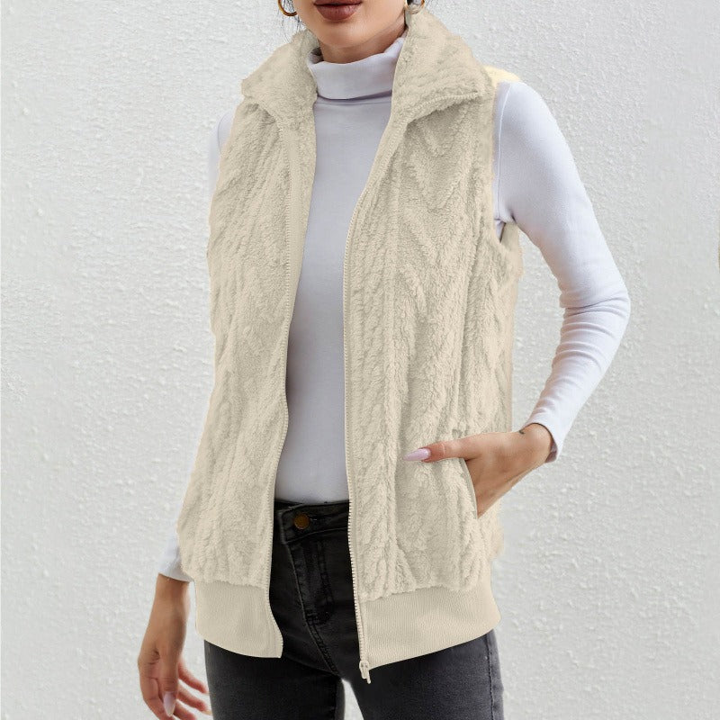 Aubane | Veste Sans Manches Femme Zippée en Jacquard Fleece, Confort et Style Décontracté