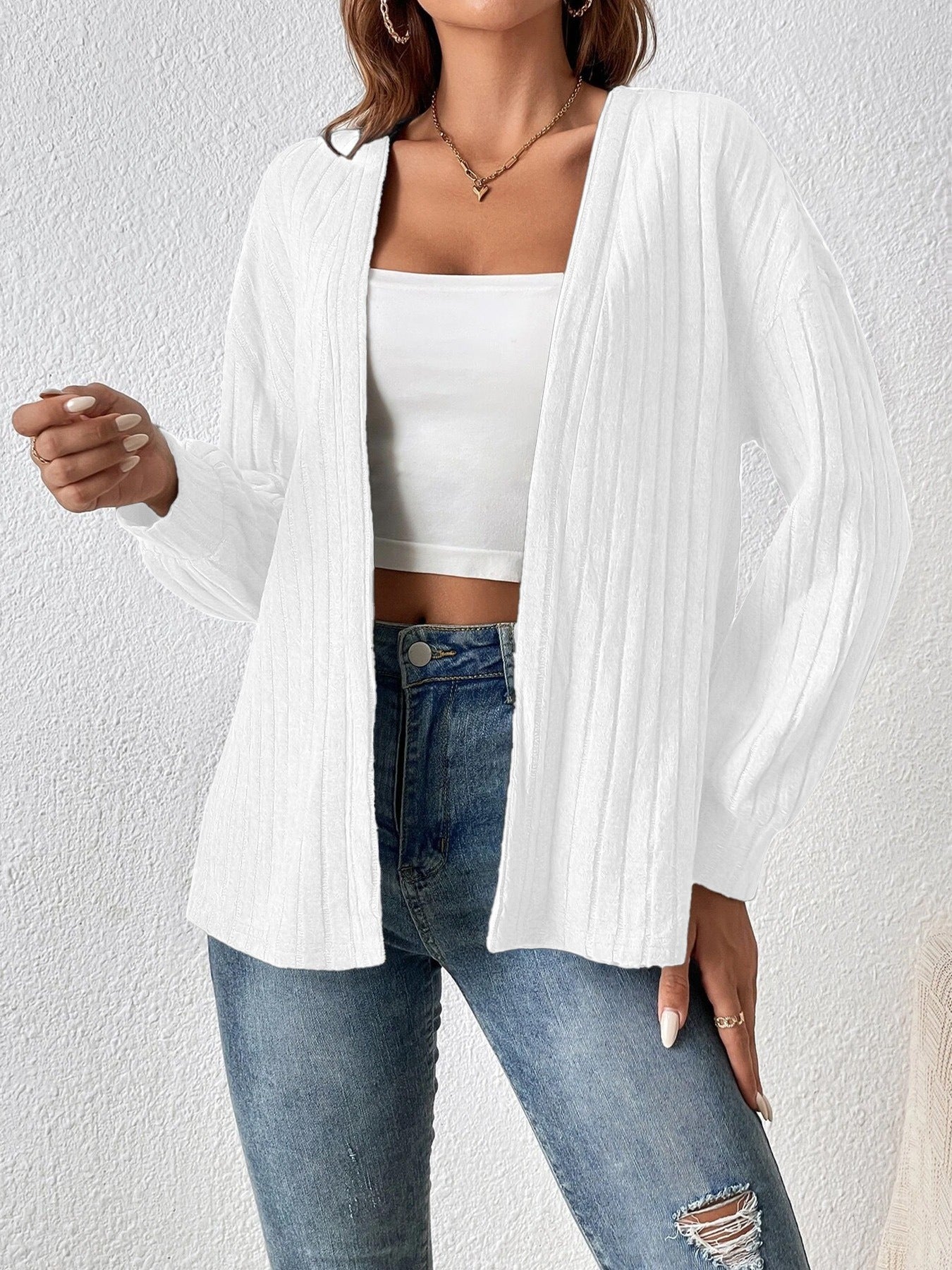 Axia-Marie | Cardigan Femme Ouvert à Tricot Côtelé, Couleur Unie et Décontracté