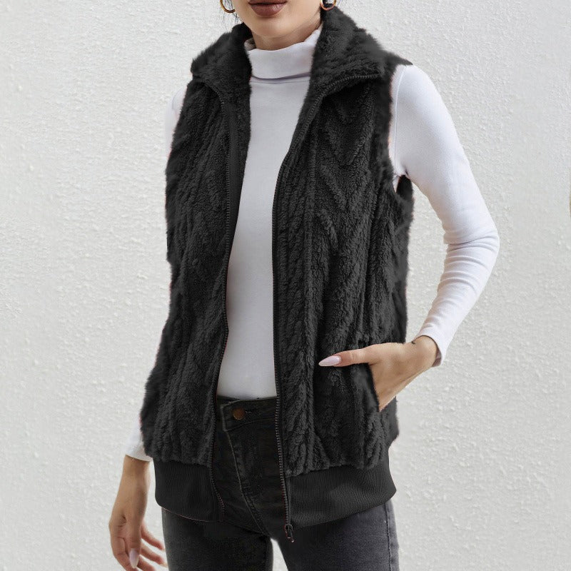 Aubane | Veste Sans Manches Femme Zippée en Jacquard Fleece, Confort et Style Décontracté