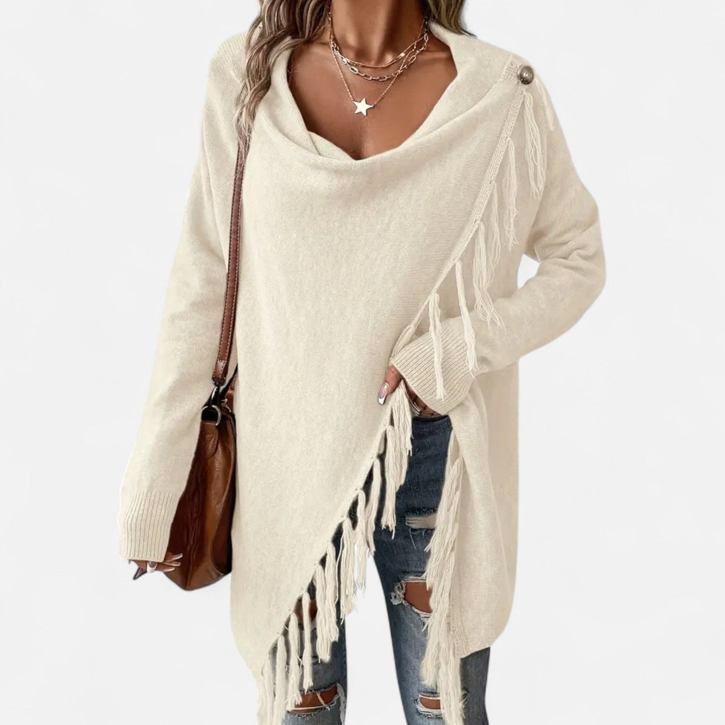 Fringe Tassel Shawl Femme | Écharpe Drapée Élégante | Finition à Franges & Style Chic