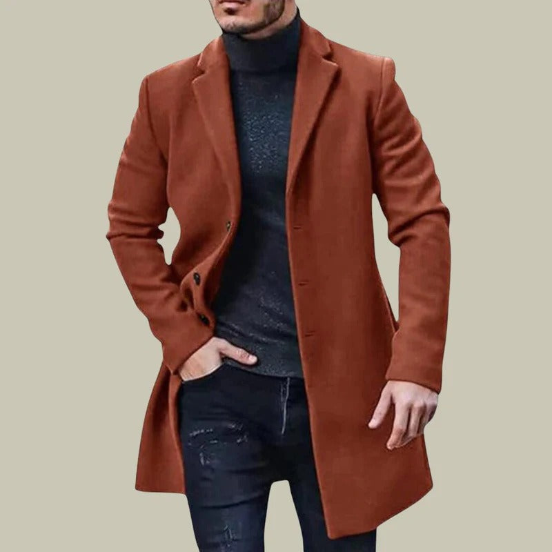 Brian | Trench Coat Homme Classique en Laine, Coupe Regular Fit, Mi-Long, Simple Boutonnage avec Poches Latérales