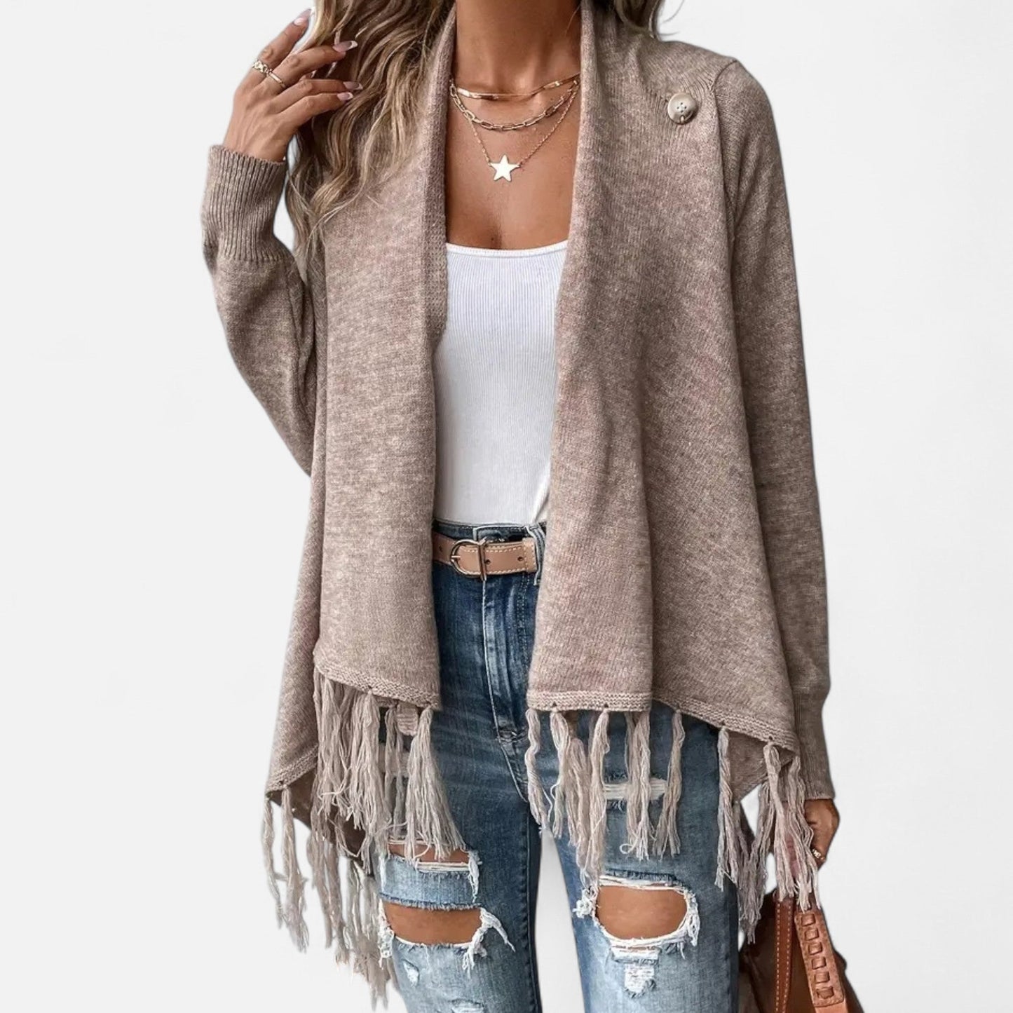 Fringe Tassel Shawl Femme | Écharpe Drapée Élégante | Finition à Franges & Style Chic