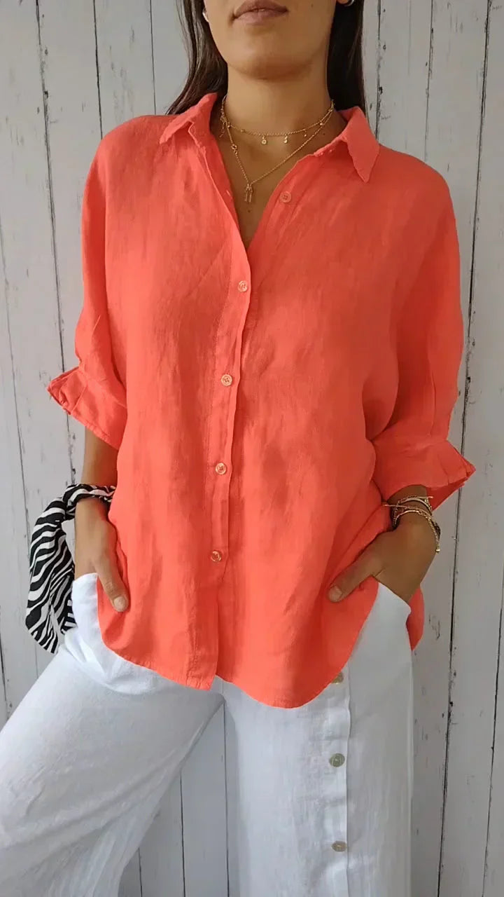 Alizée | Blouse Élégante en Coton et Lin avec Boutons pour Femme