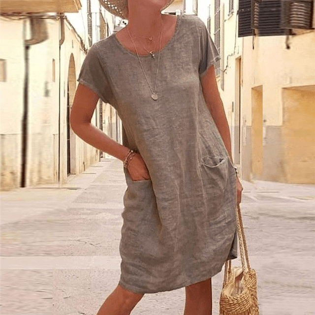 Robe décontractée à col rond avec poches – Légère, confortable & polyvalente