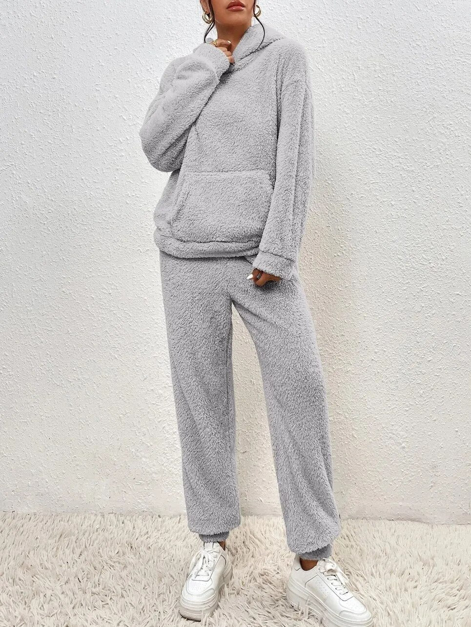 Louise | Ensemble lounge Teddy femme – Sweat à capuche et jogging assorti chaud et confortable