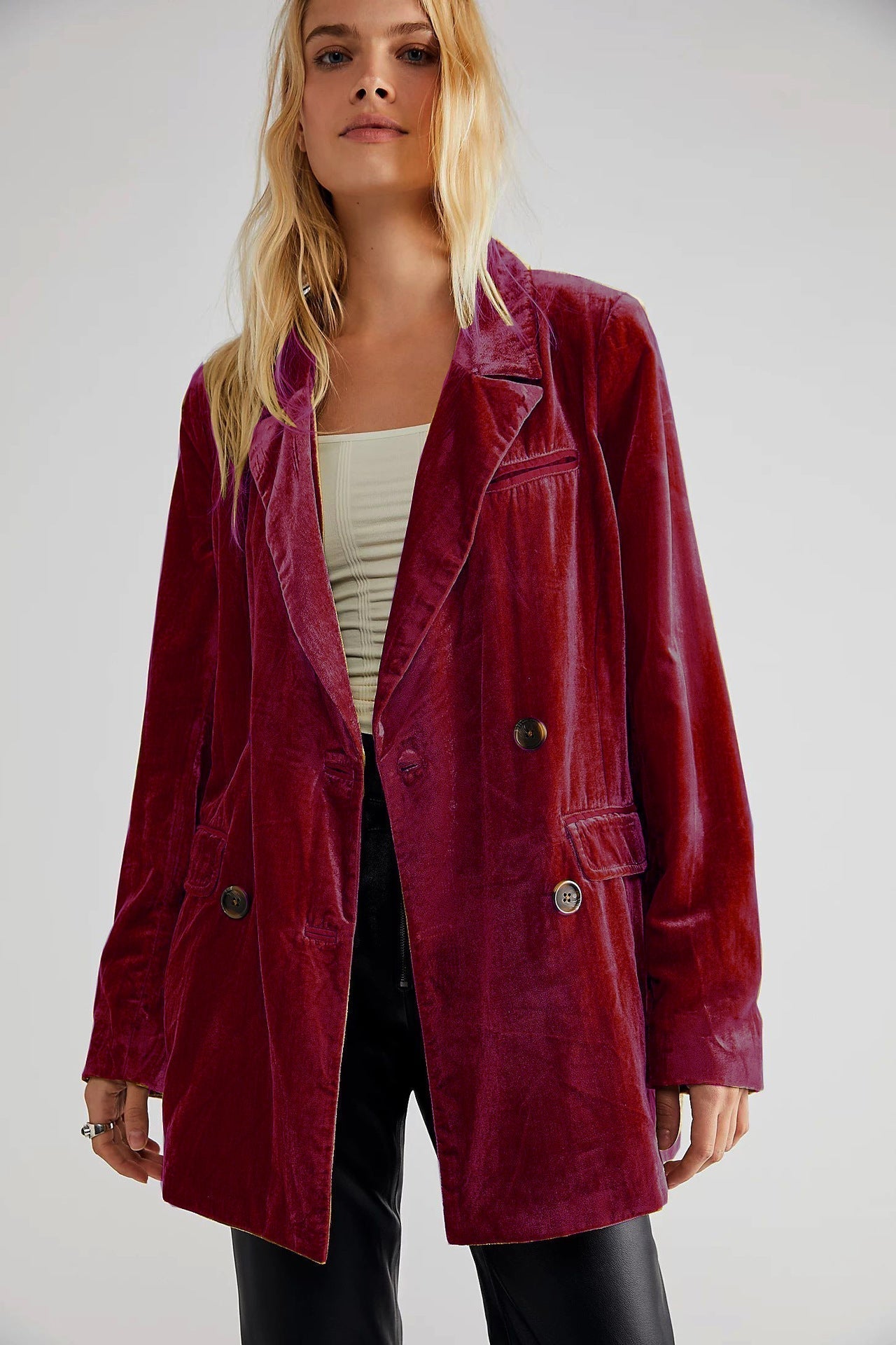 Jasmina | Blazer Femme en Velours à Boutons Croisés et Col Classique