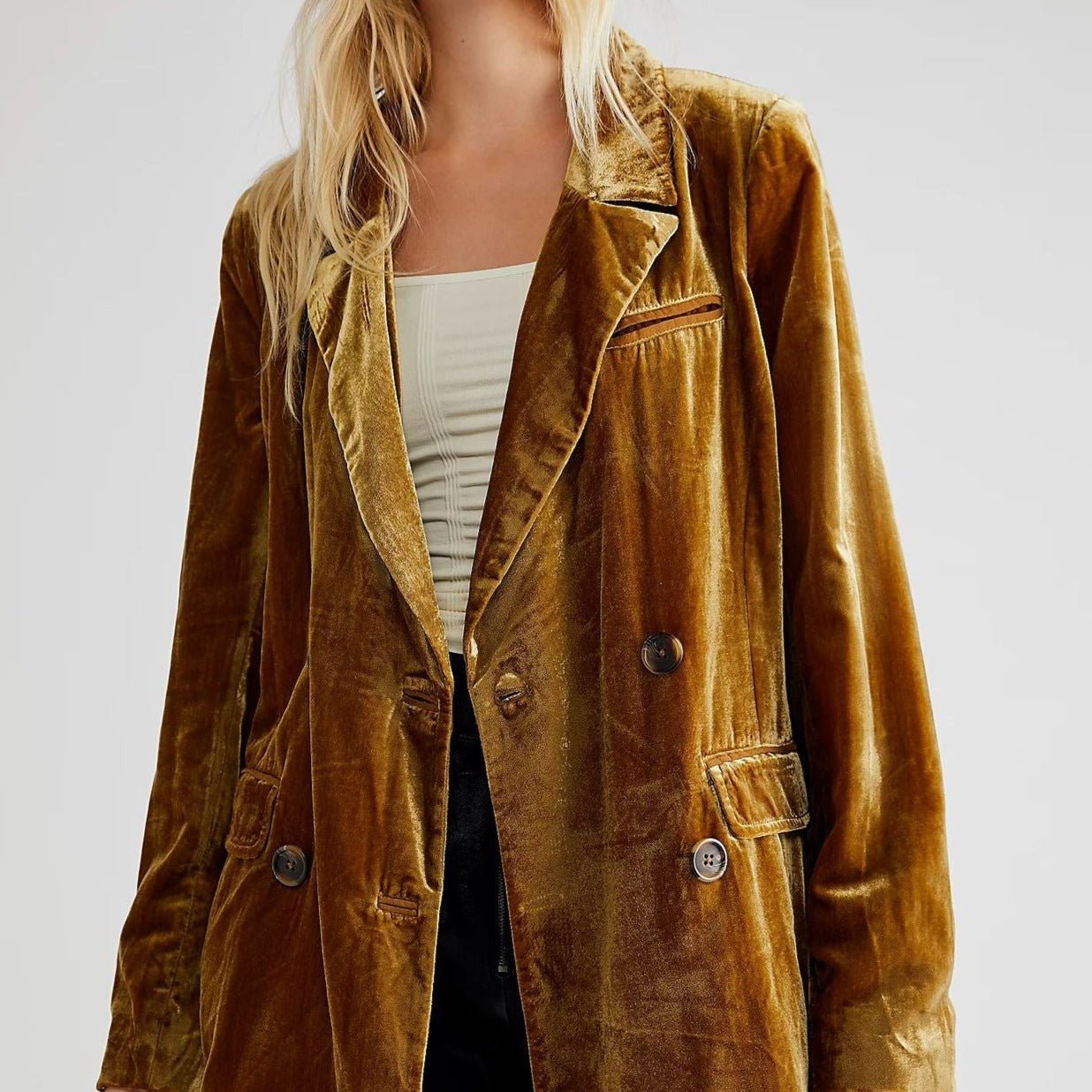 Jasmina | Blazer Femme en Velours à Boutons Croisés et Col Classique