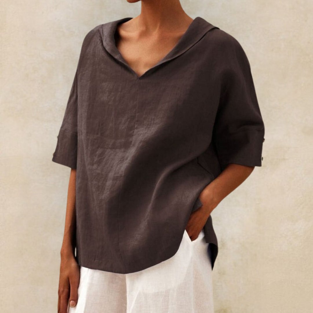 Blouse en Lin Élégante à Col V – Simplicité Raffinée & Confort Respirant
