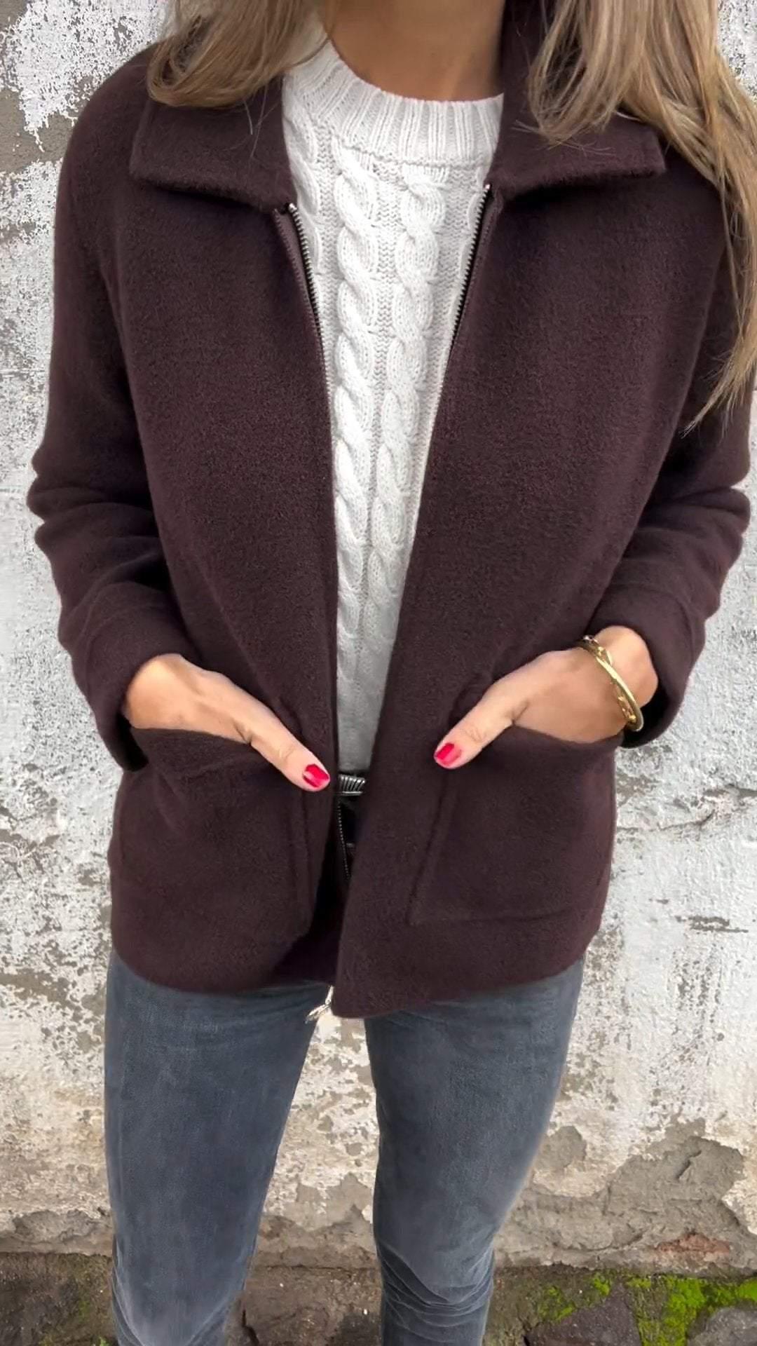 Estrella | Cardigan Épais Femme Col Revers avec Poches