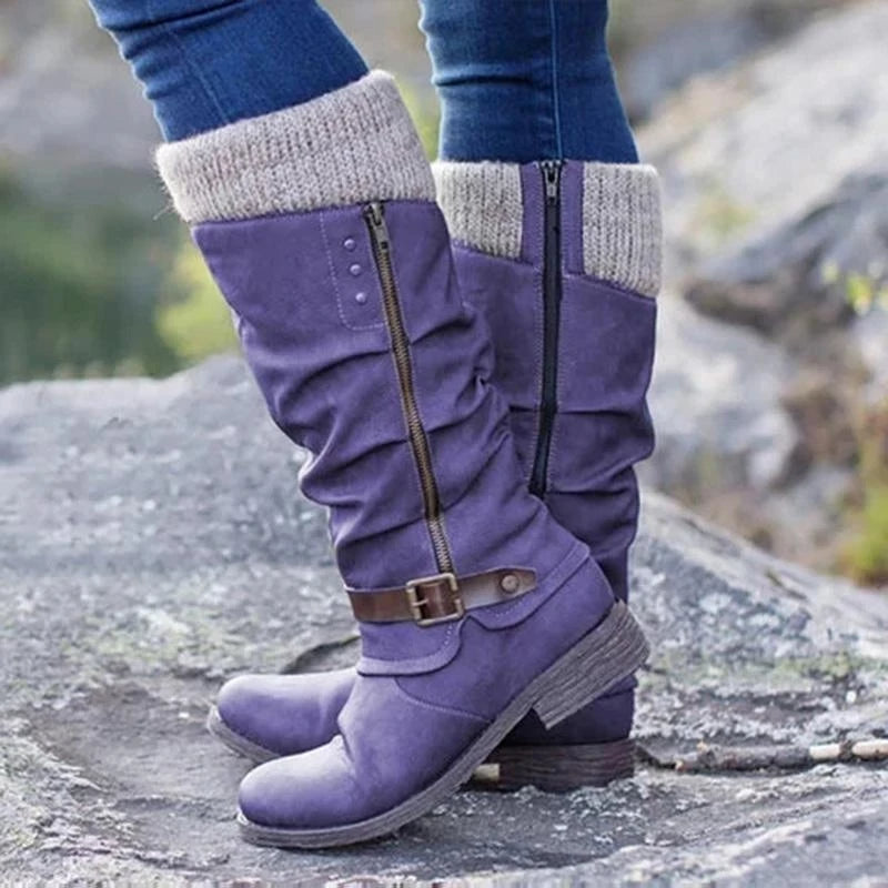 Virginie | Bottes Hautes Femme Hiver à Talon Bloc avec Fermeture Éclair Côté