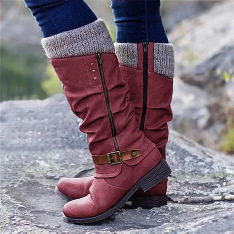 Virginie | Bottes Hautes Femme Hiver à Talon Bloc avec Fermeture Éclair Côté