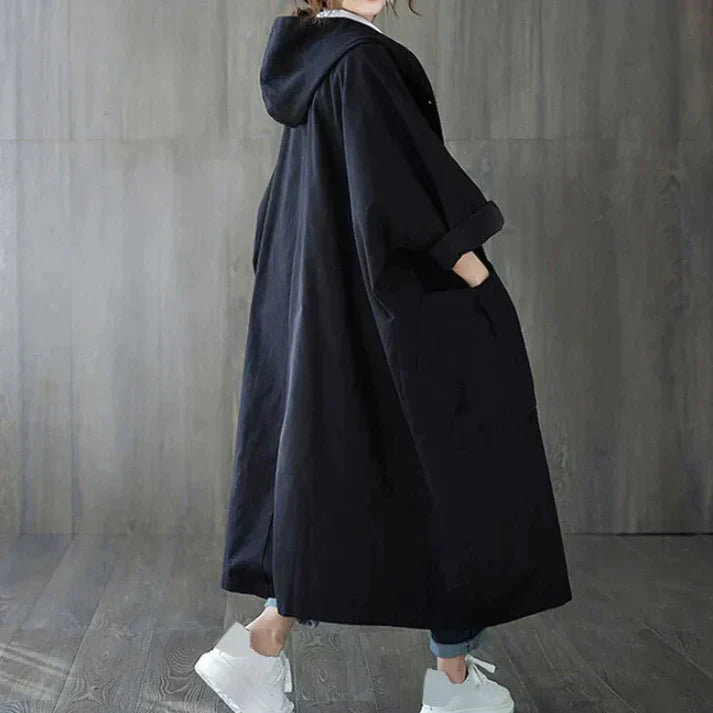 Renée | Manteau Long Oversize Femme avec Capuche et Finition Déperlante