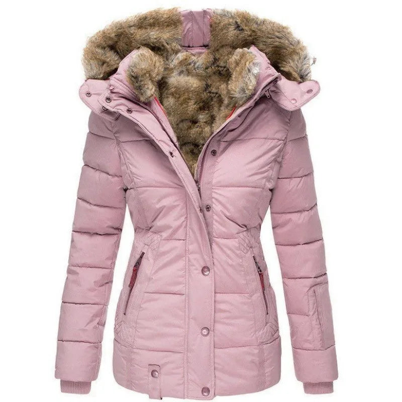 Léonie | Veste Luxueuse à Capuche et Doublure Fourrure