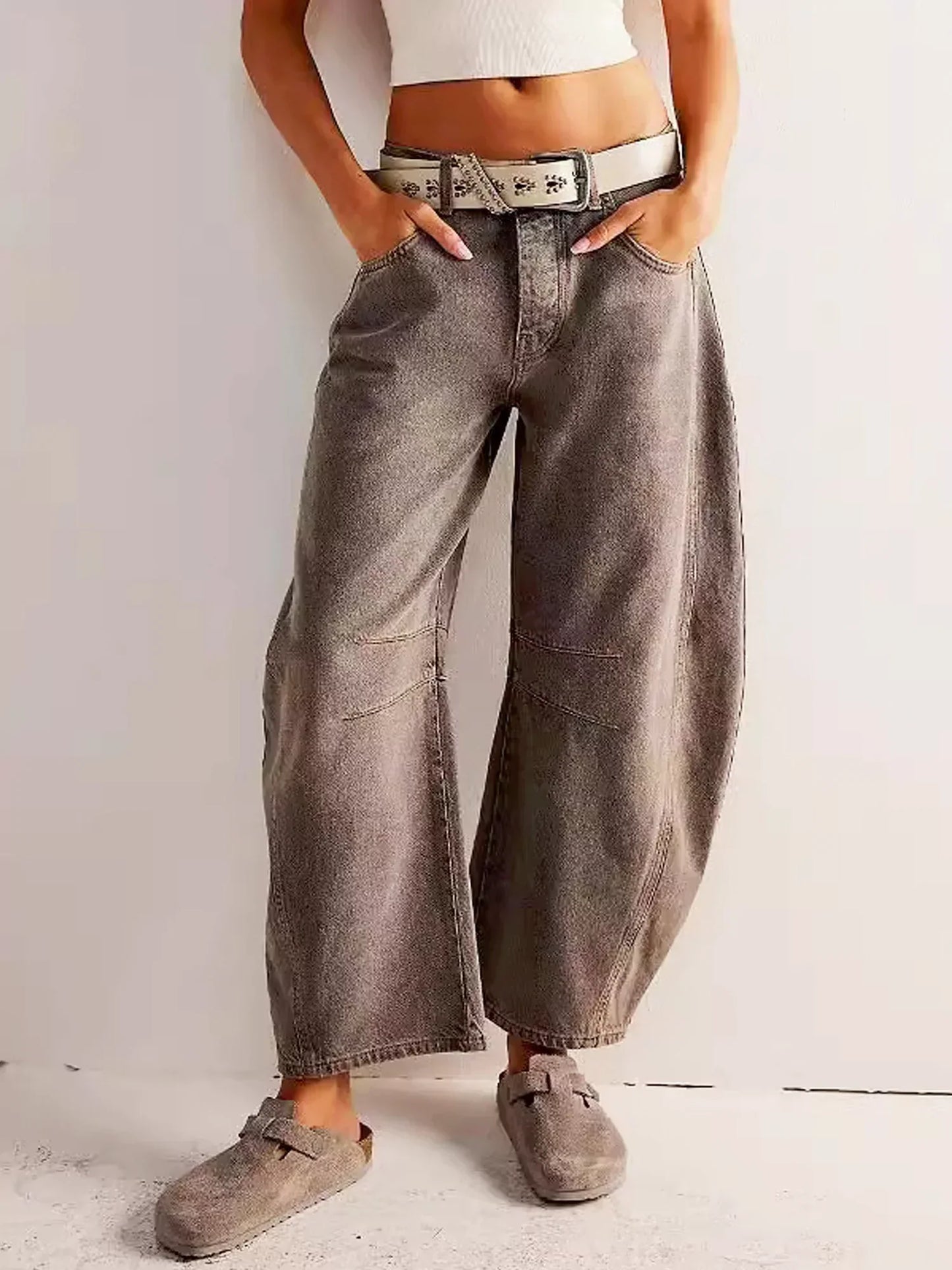 Jeans Femme Taille Haute à Jambe Large | Denim Léopard Moderne