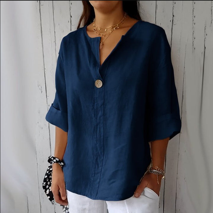 T-Shirt Femme à Col V avec Boutons – Style Décontracté pour le Quotidien