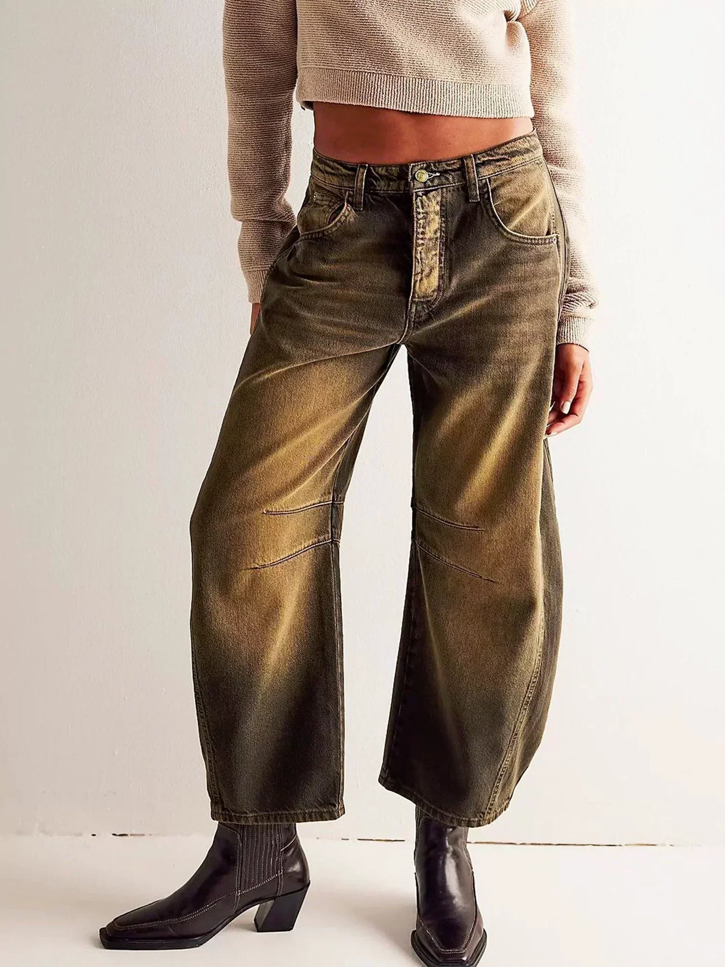 Jeans Femme Taille Haute à Jambe Large | Denim Léopard Moderne