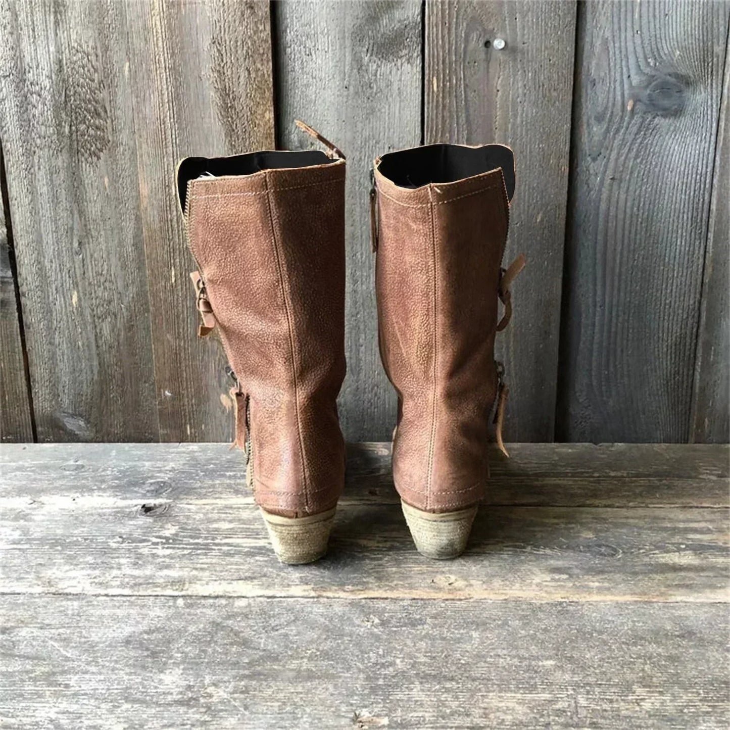 Bottes Femme en Faux Cuir avec Fermeture Éclair
