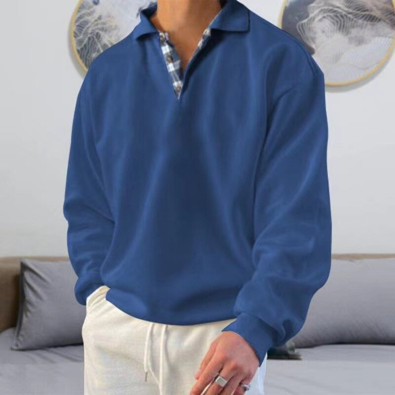 Bertrand | Sweatshirt Homme Uni à Col Revers Boutonné Coupe Ample Décontractée