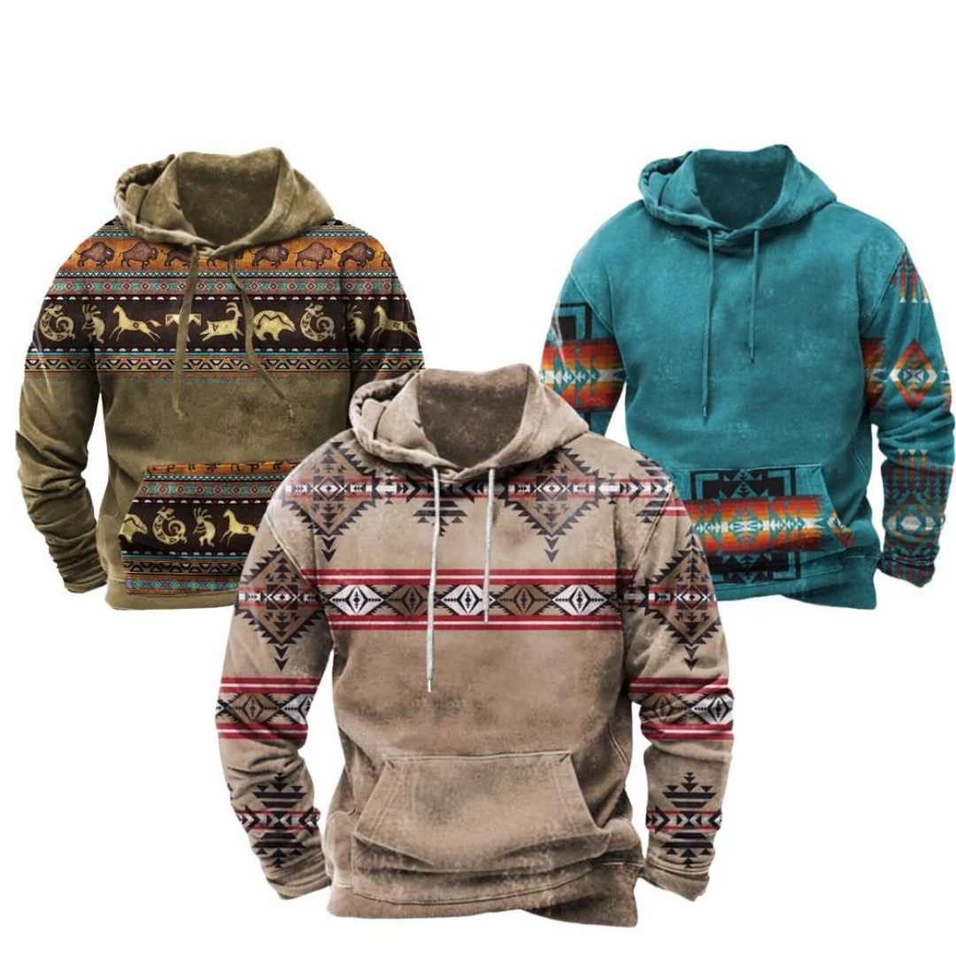 Hoodie Tribal Homme | Coupe Longline | Style Vintage & Décontracté