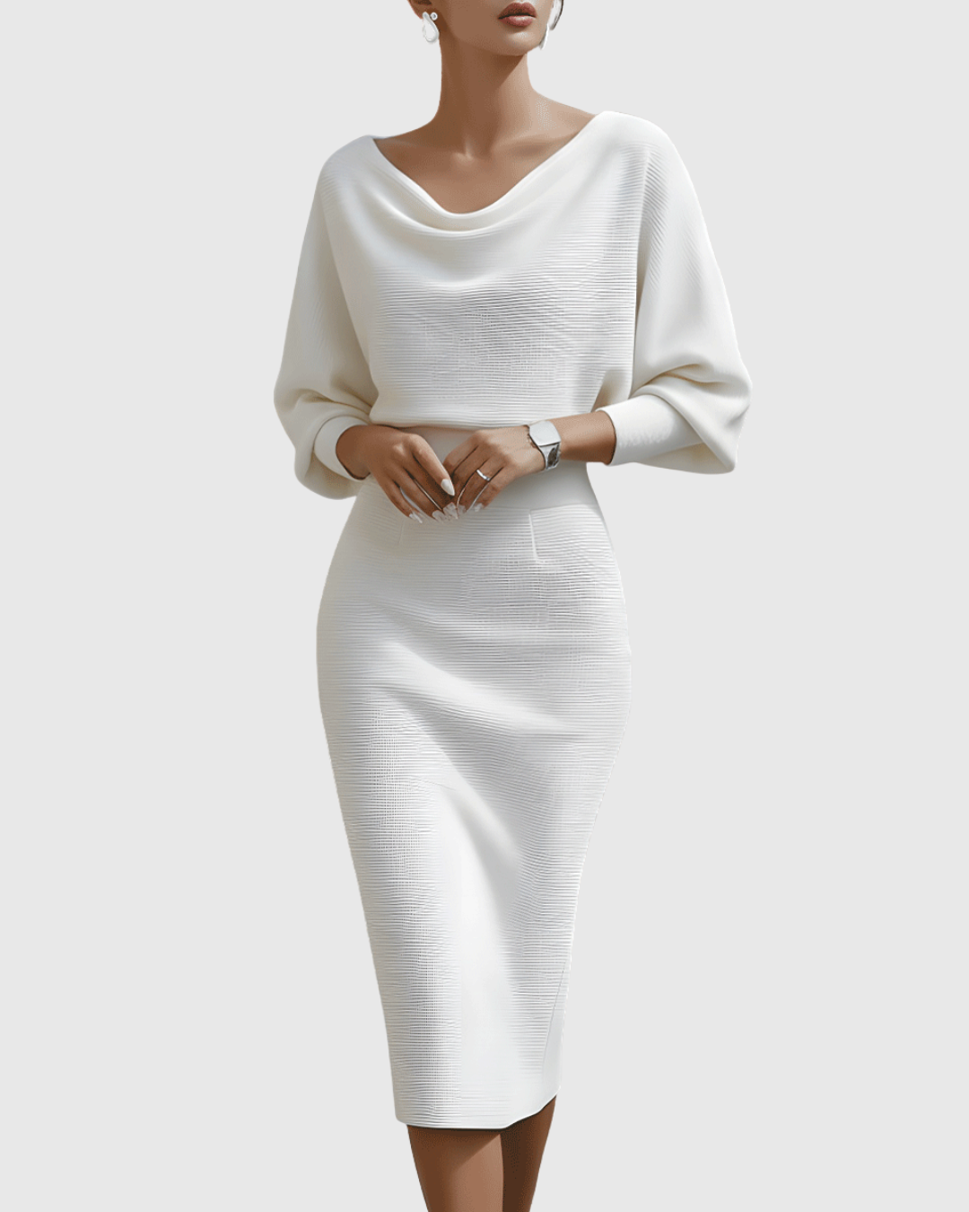Robe Midi Femme Élégante Drapée et Silhouette Fluide