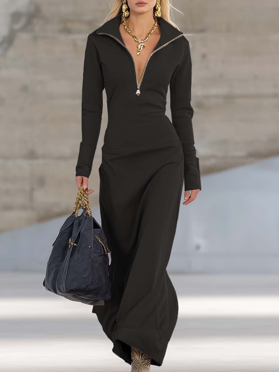 Zip-Collar Maxidress Femme | Élégance Moderne et Silhouette Flatteuse