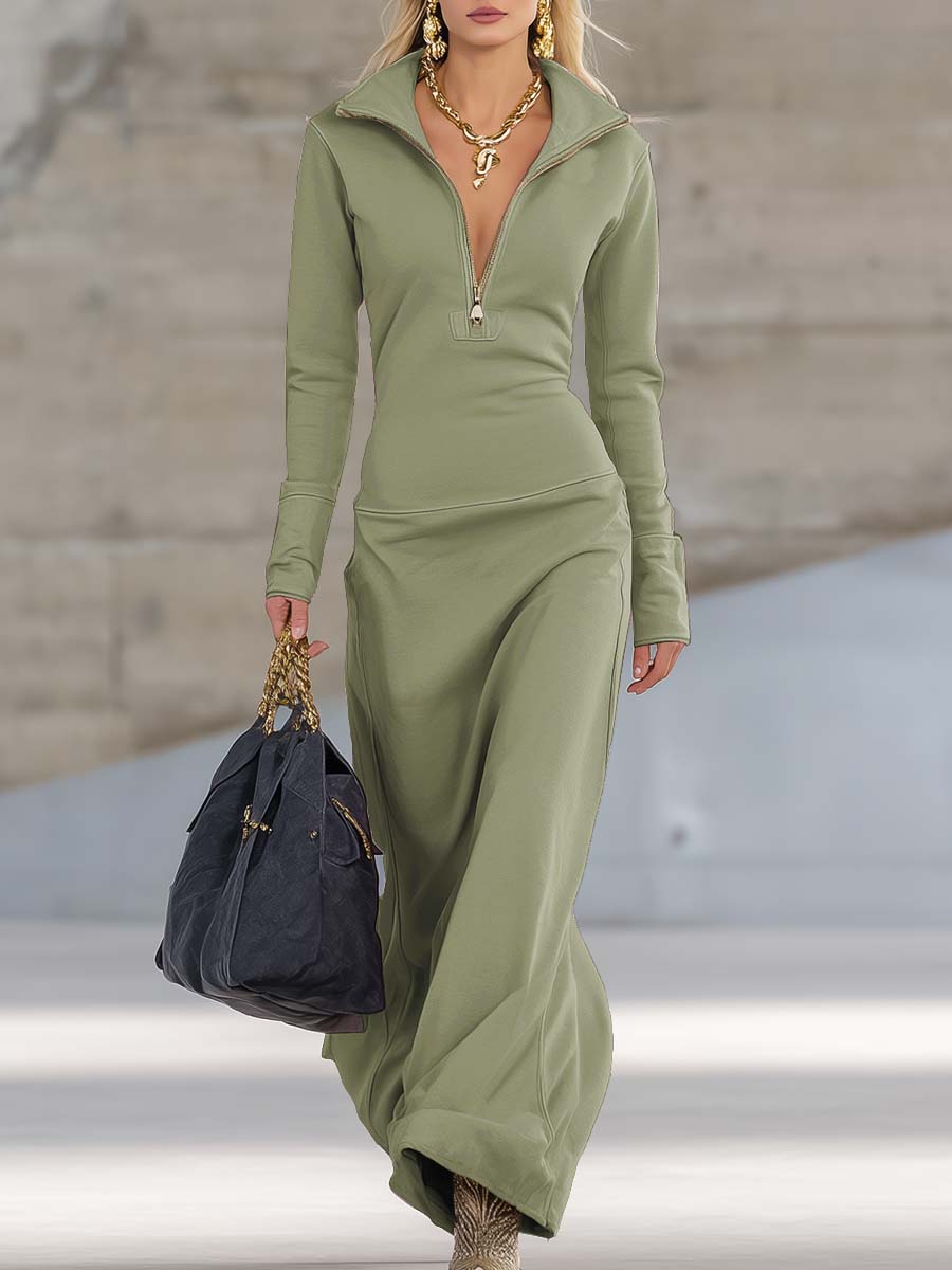 Zip-Collar Maxidress Femme | Élégance Moderne et Silhouette Flatteuse