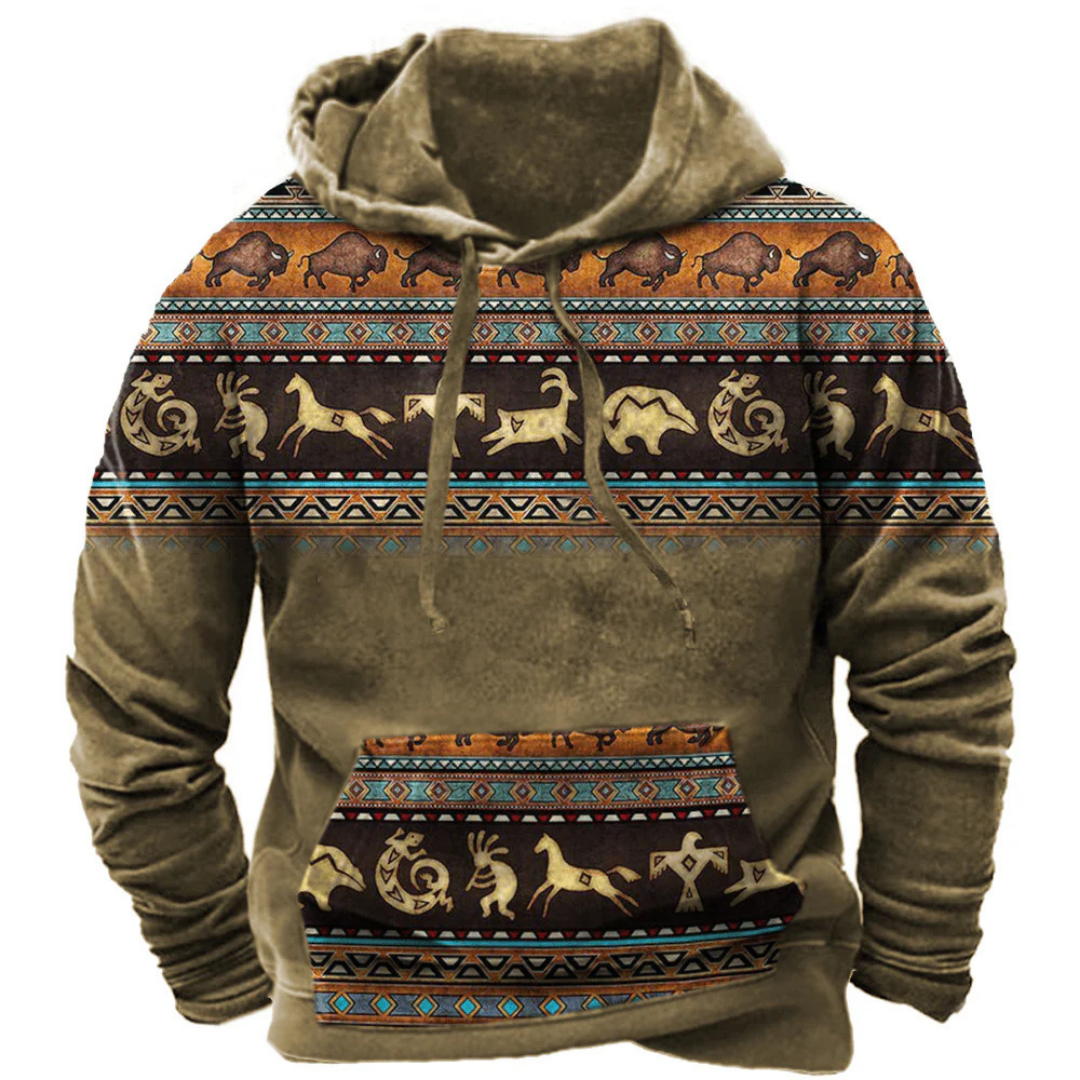 Hoodie Tribal Homme | Coupe Longline | Style Vintage & Décontracté
