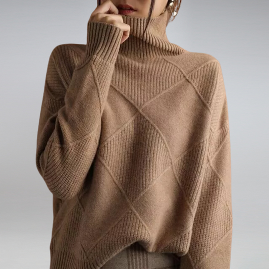 Isabelle | Pull femme col roulé à motif losange texturé