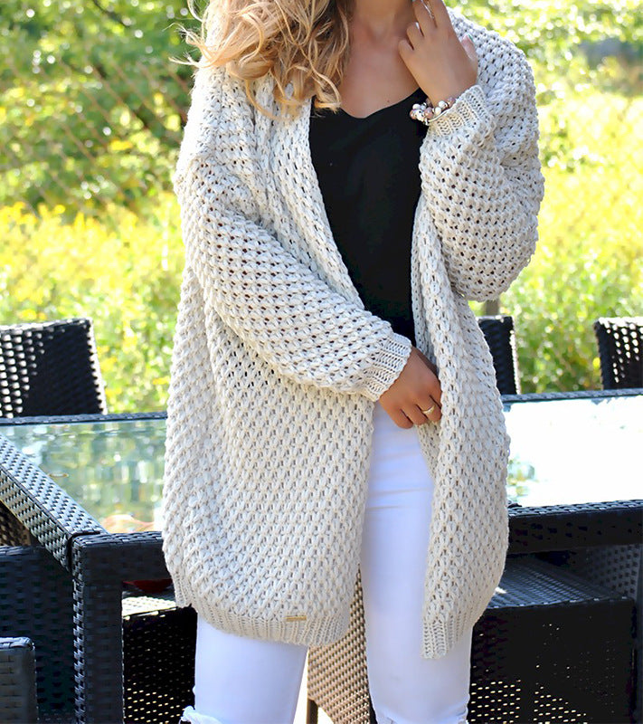 Cardigan Femme en Gros Tricot avec Structure Ajourée et Coupe Décontractée